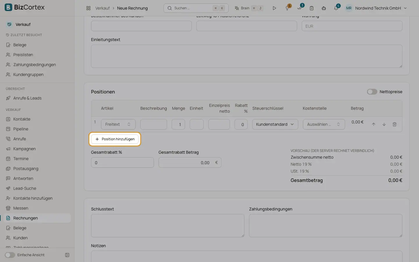 Einen Beleg schreiben: der Editor