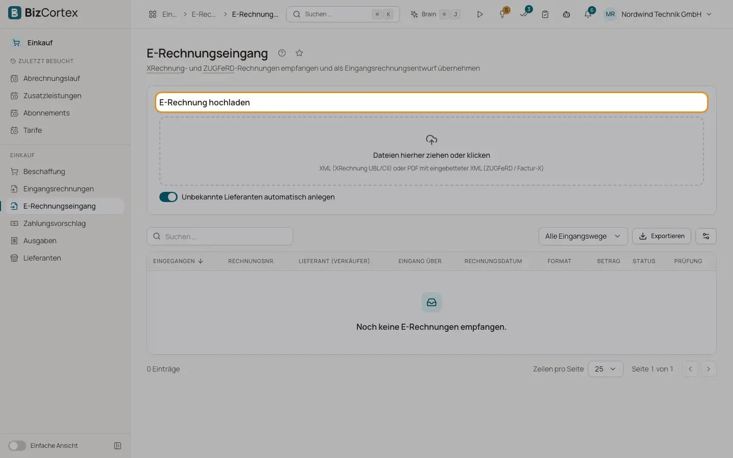 Eingehende elektronische Rechnungen