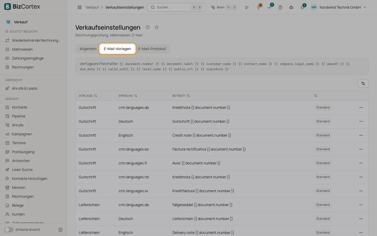 EMail Vorlagen und EMail Protokoll
