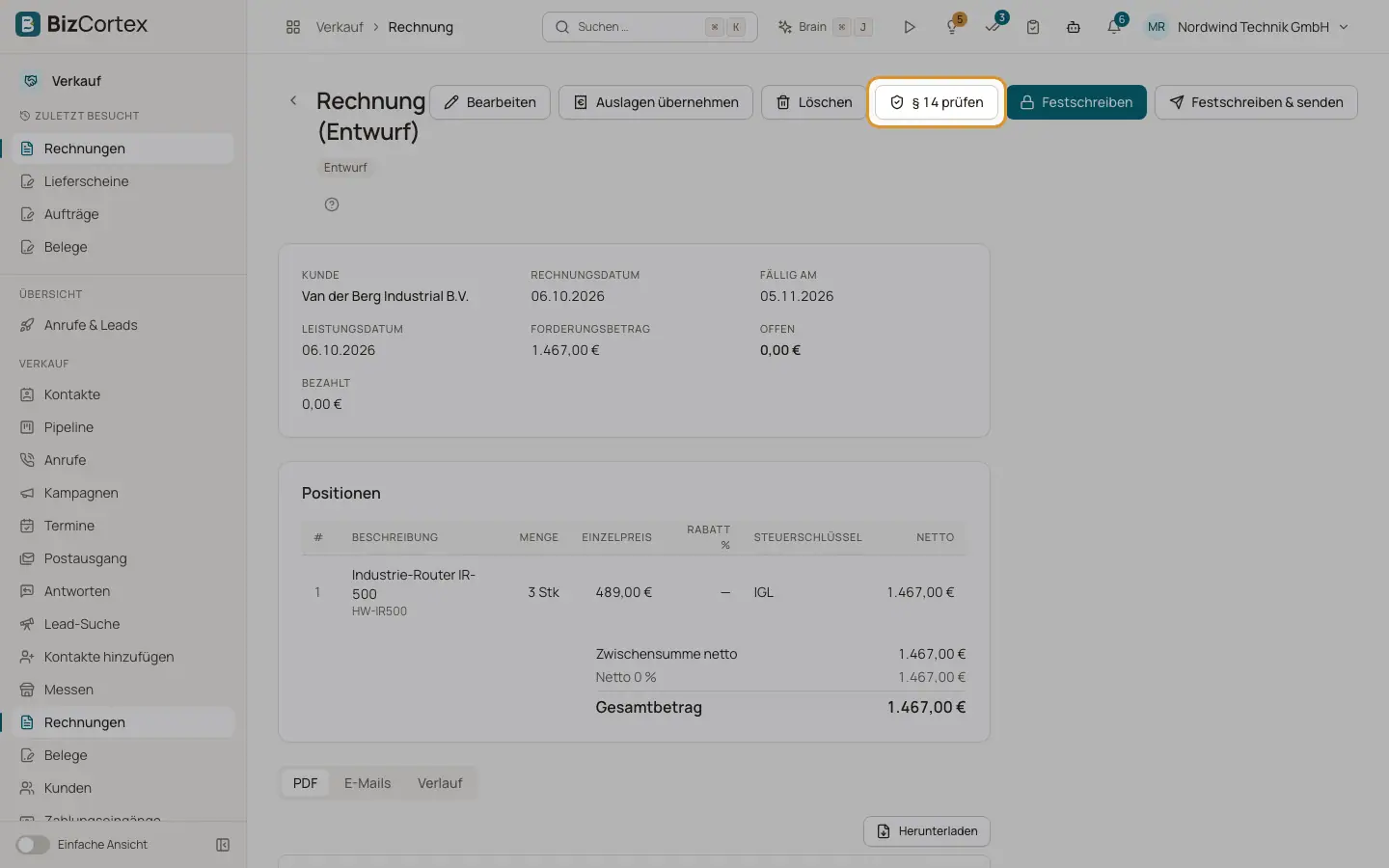 Eine Rechnung festschreiben
