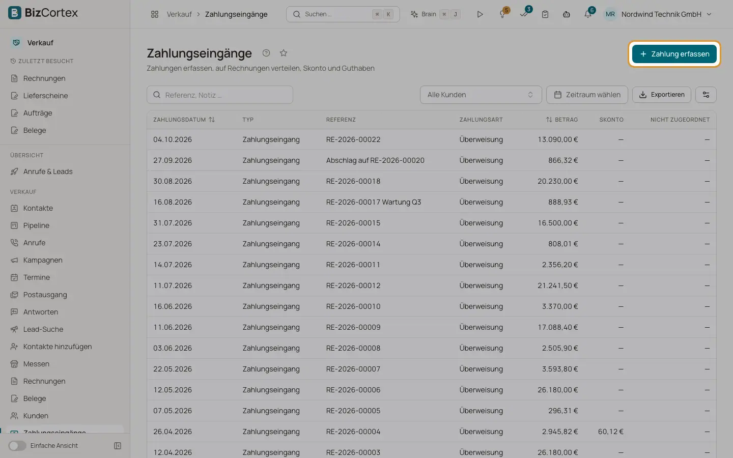 Zahlungseingänge erfassen