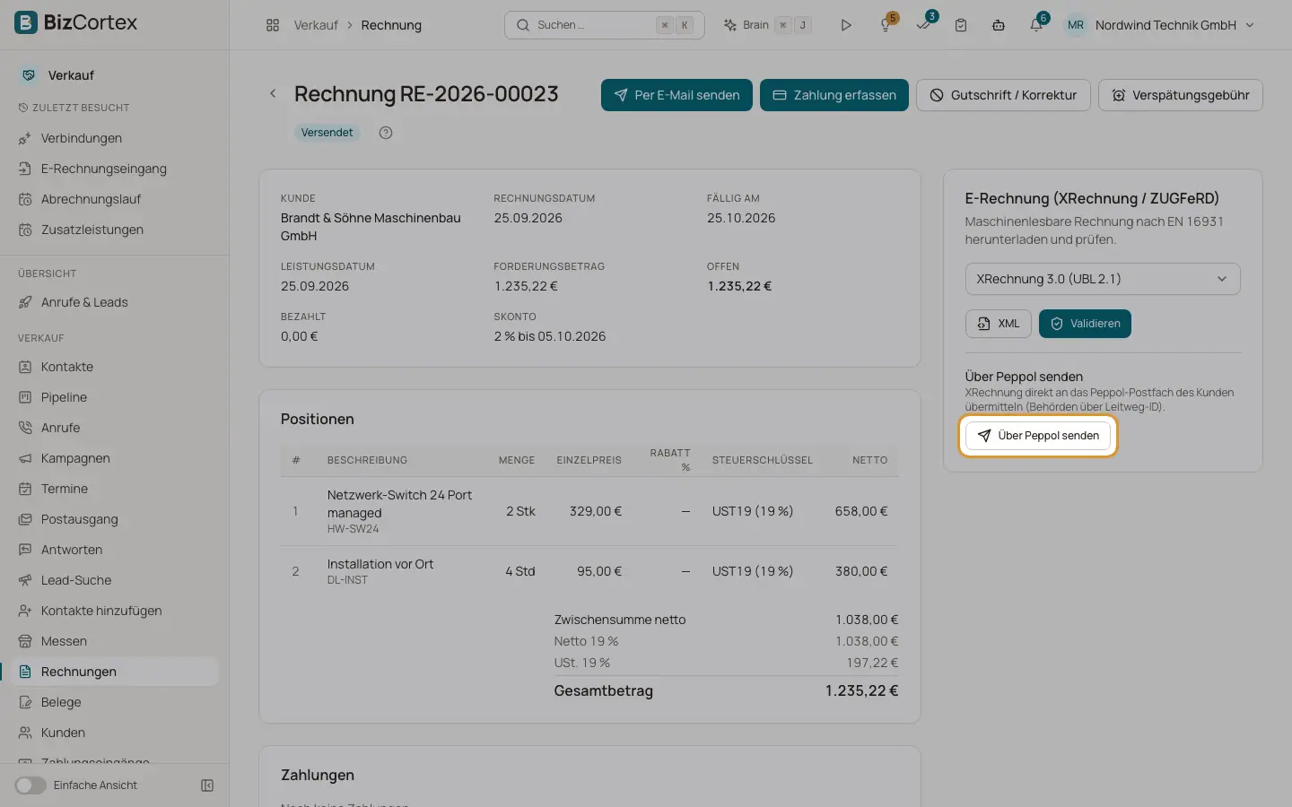 Eine Rechnung über Peppol senden