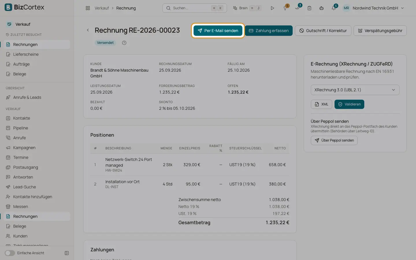 Belege per EMail versenden