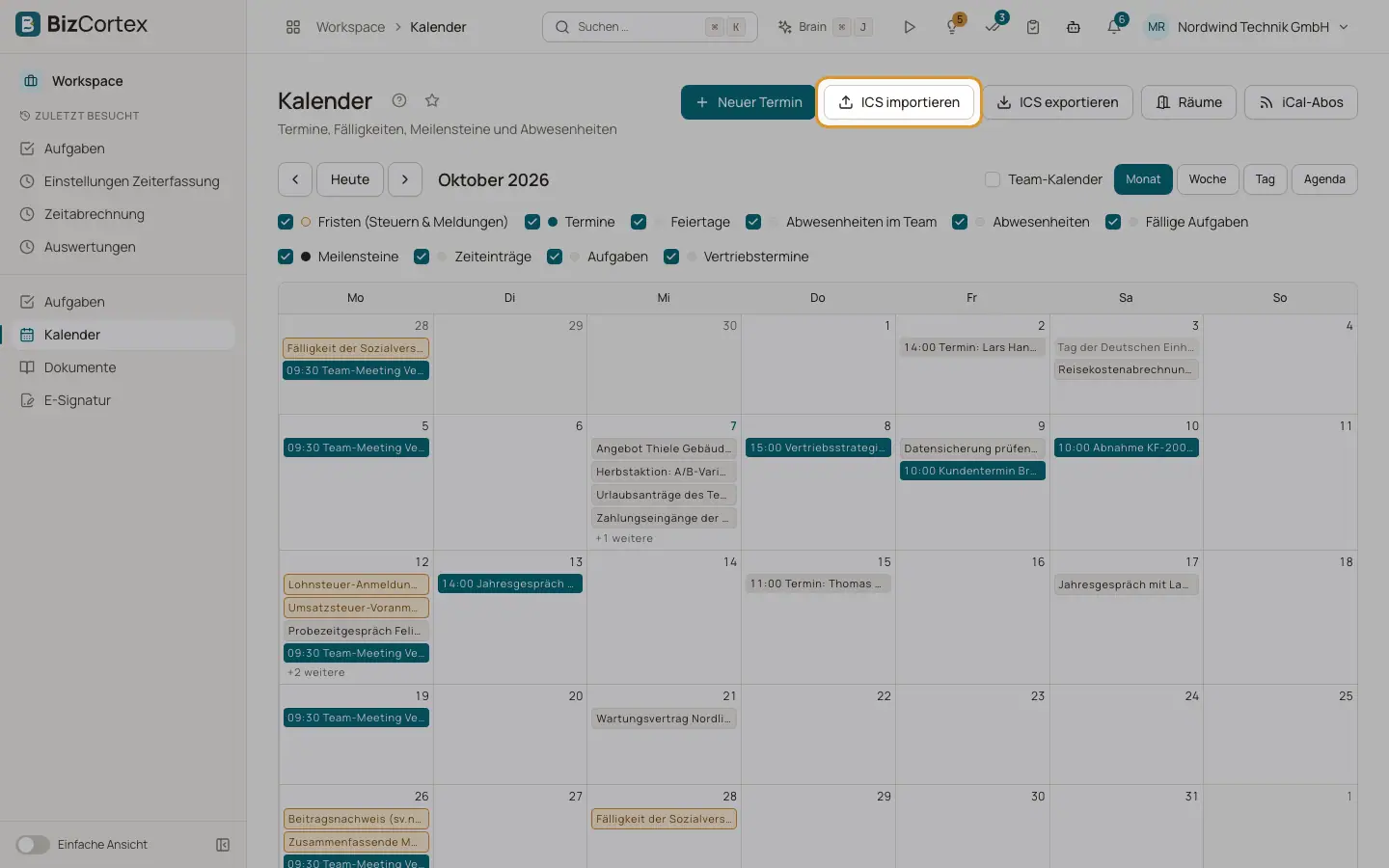 Kalender: Import, Export und Abos