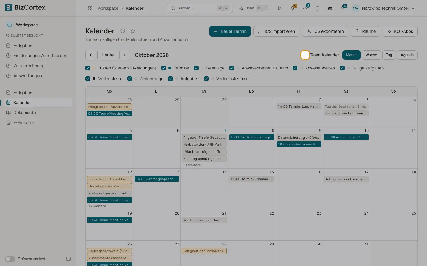 Kalender: Teamkalender