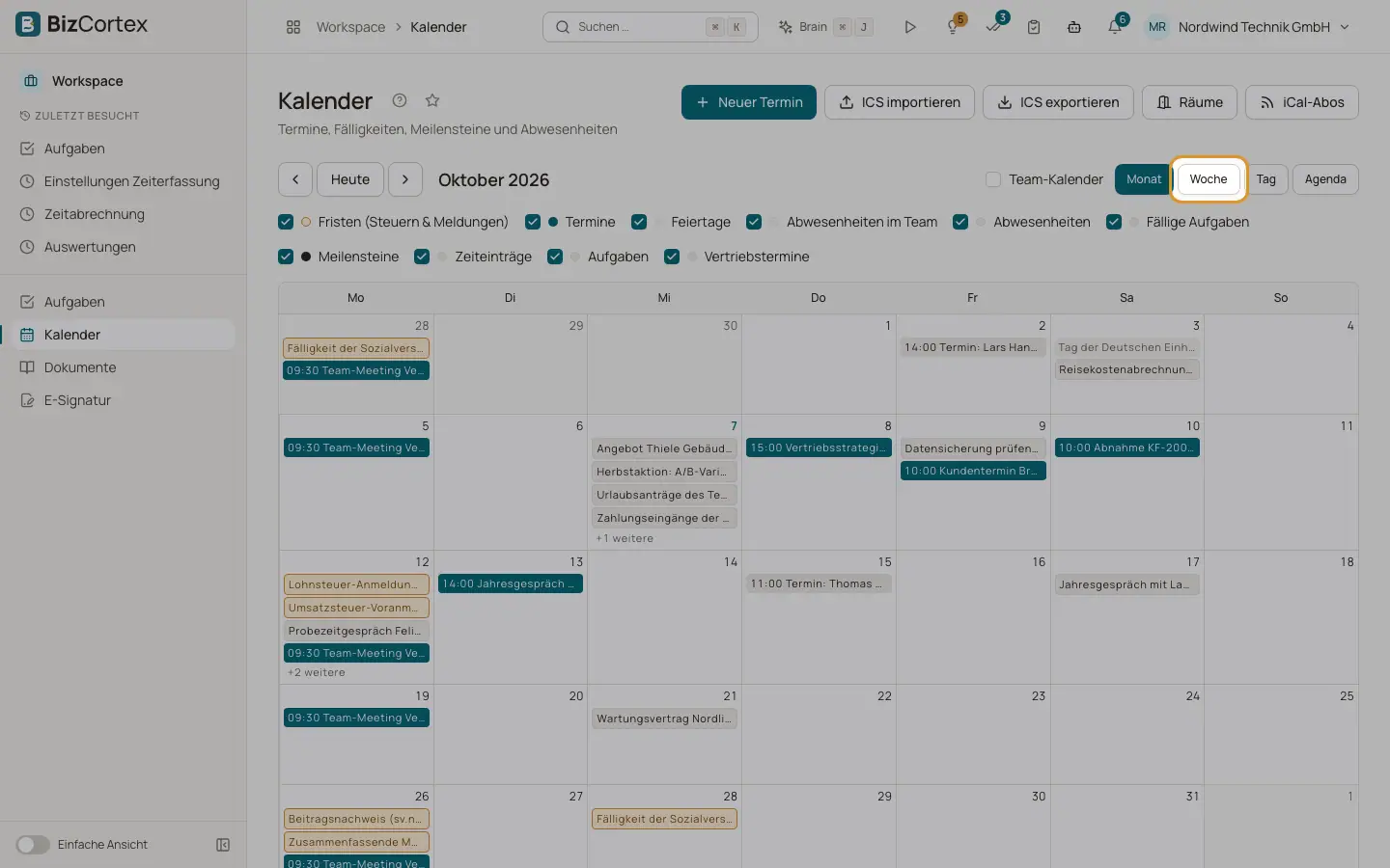 Kalender: Ansichten und Inhalte