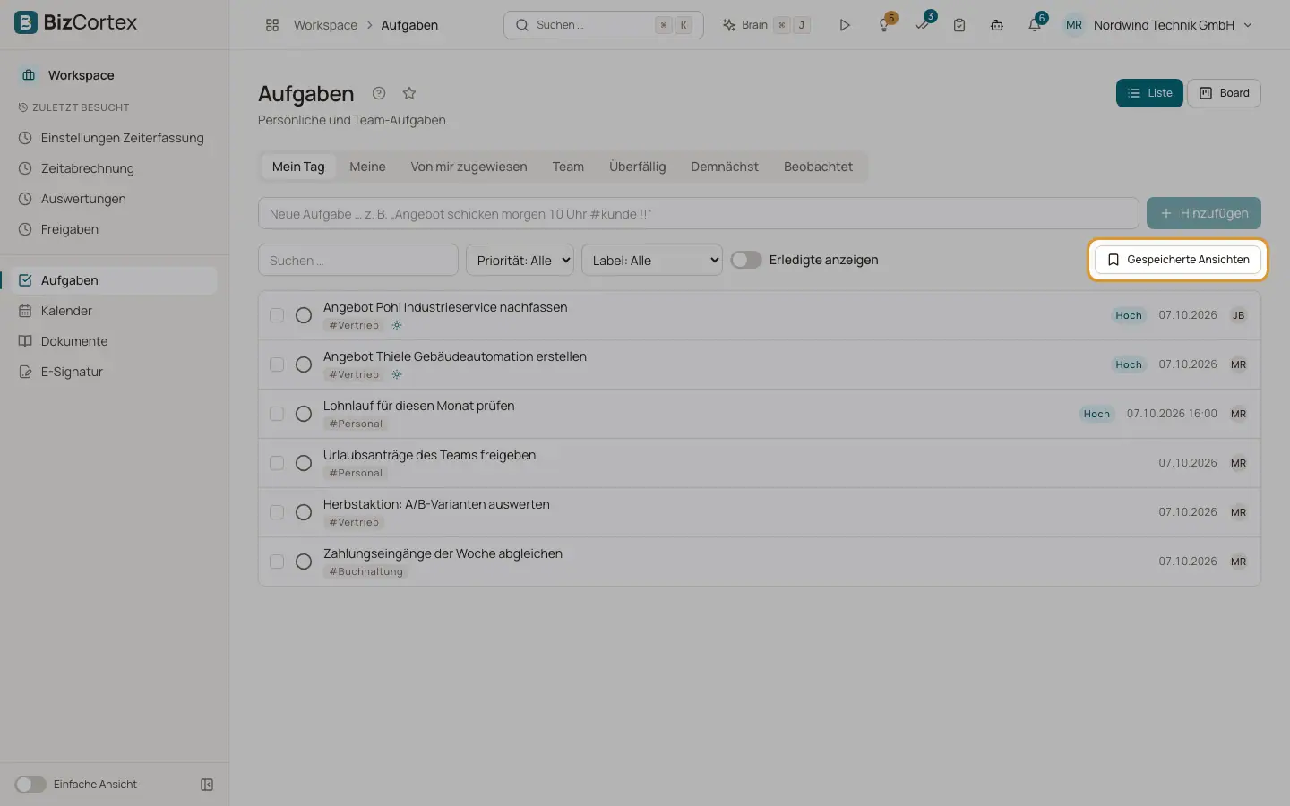 Aufgaben: Sammelaktionen und gespeicherte Ansichten