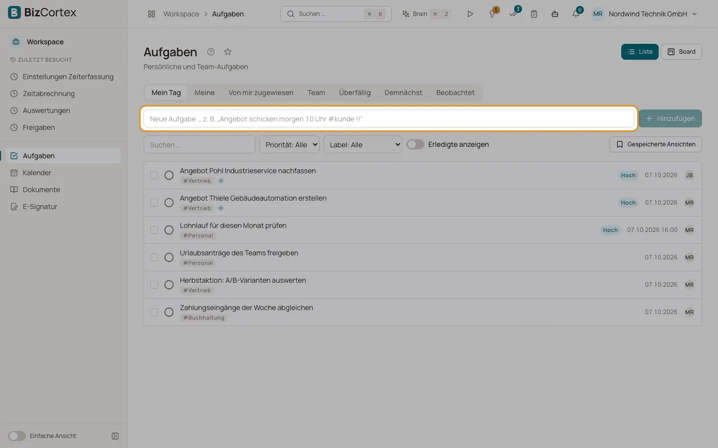 Aufgaben: schnell anlegen