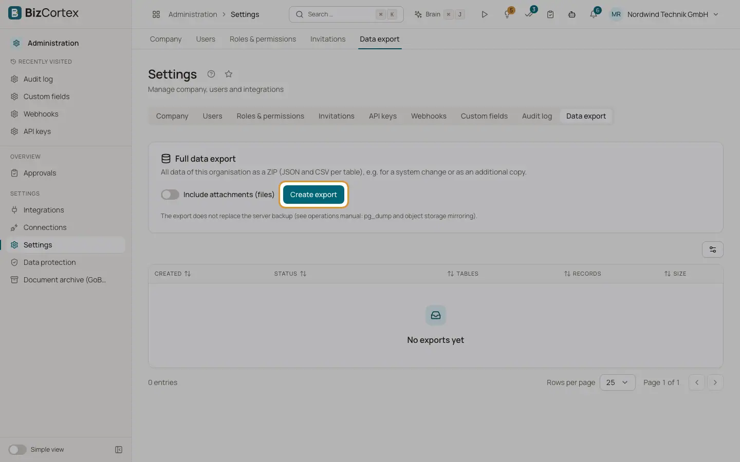 Fullständig dataexport
