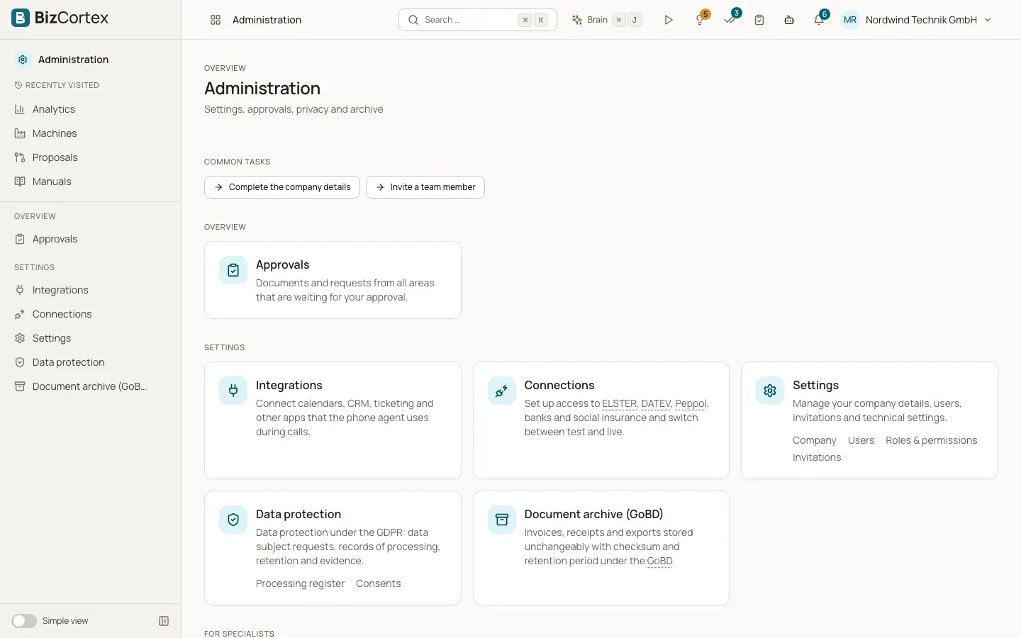 The Administration app