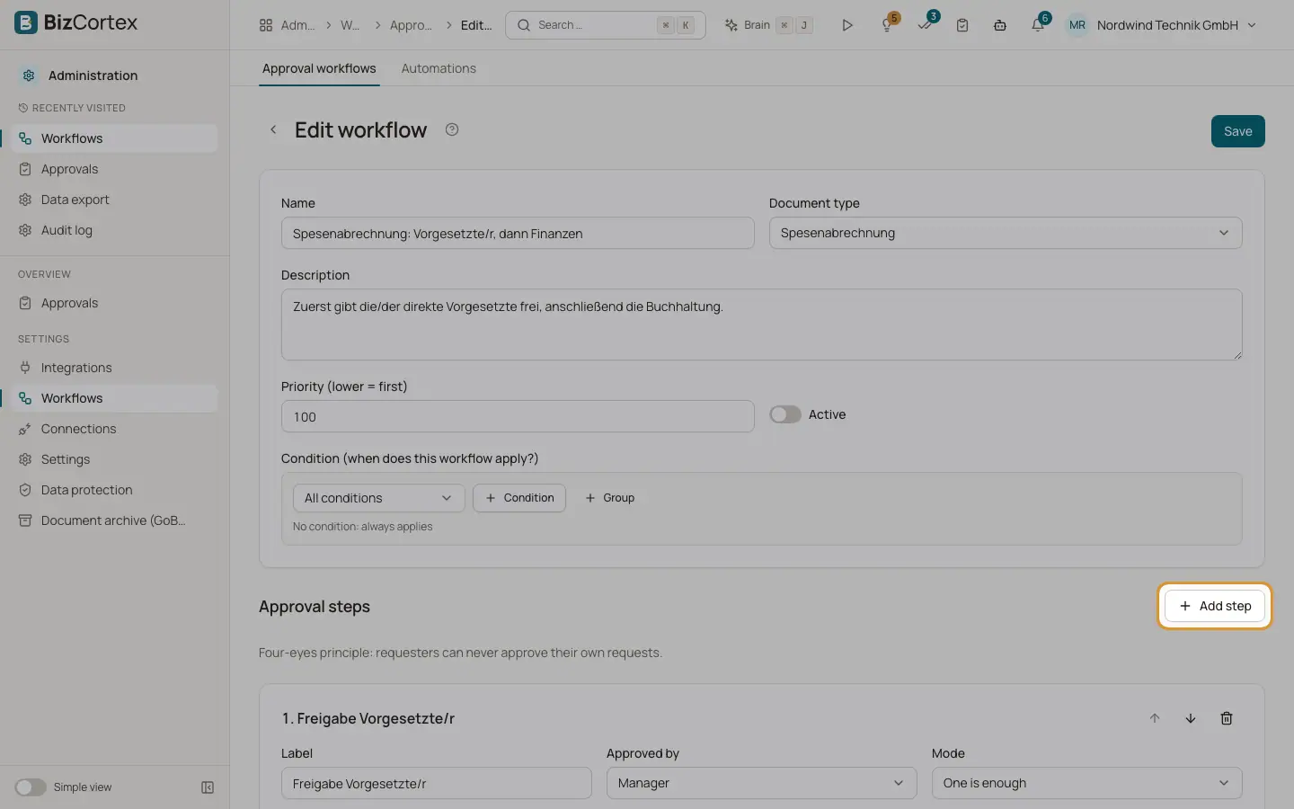 Editing an approval workflow