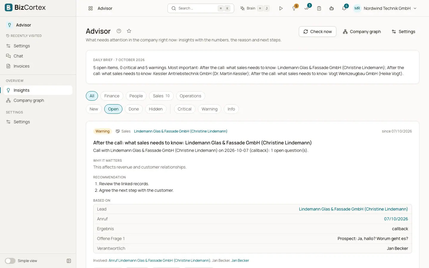 Advisor de un vistazo