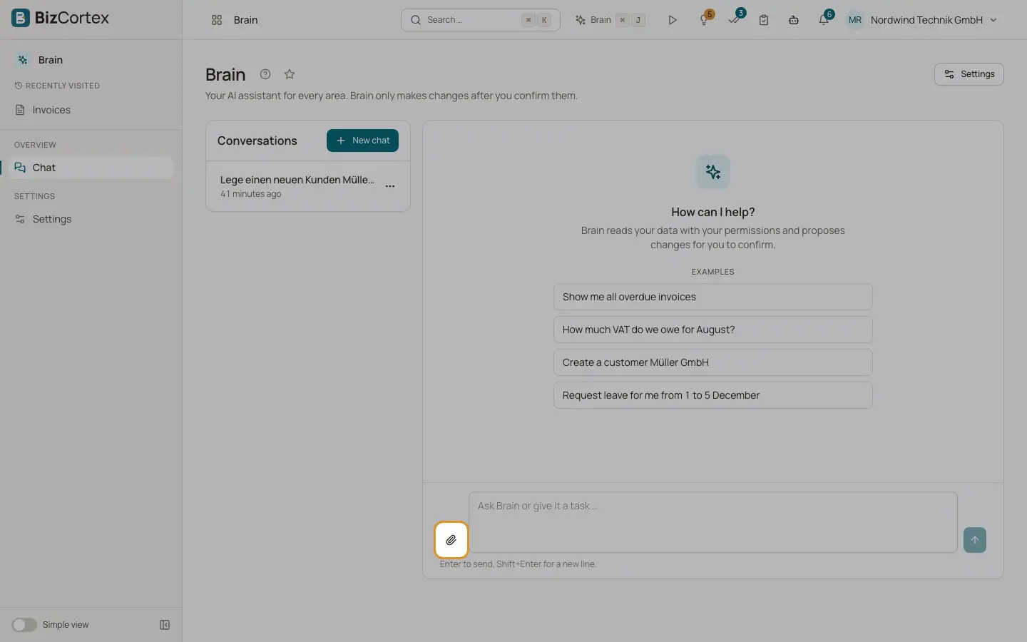 Joindre des fichiers à une conversation Brain