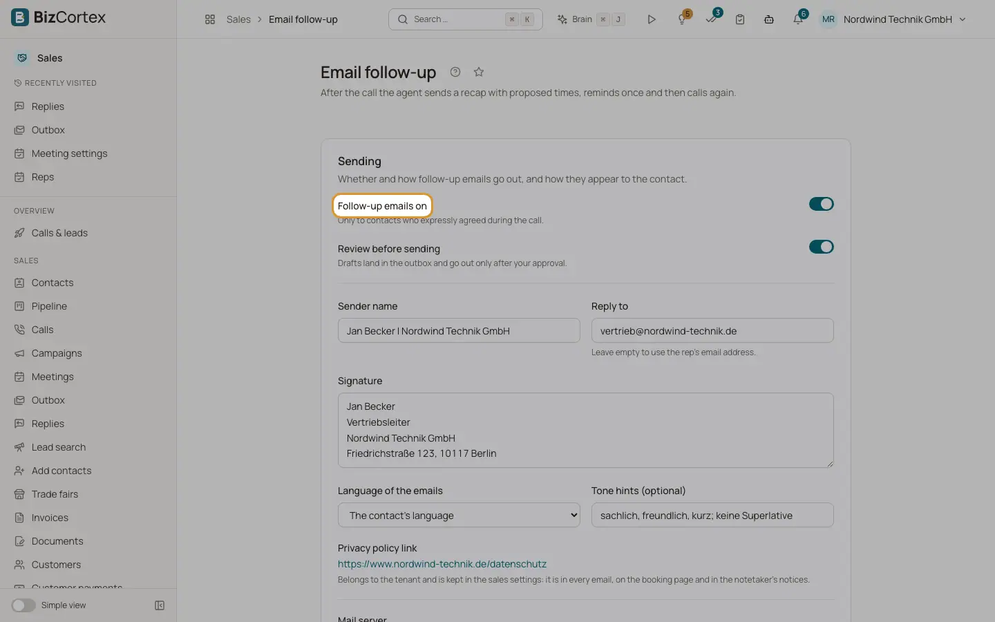 Indstillinger for mailopfølgning
