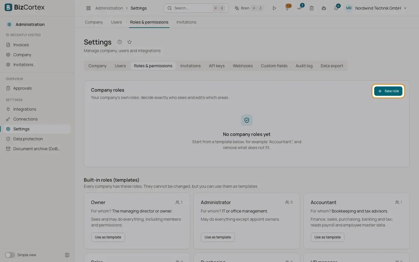 Roles de empresa (roles personalizados)