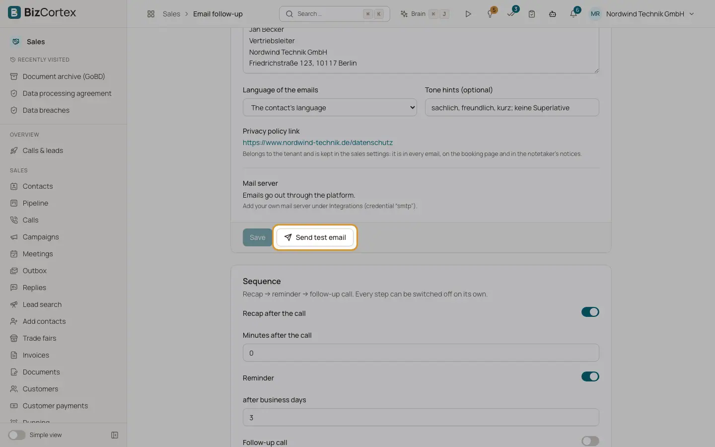 Afsenderadresse og mailserver