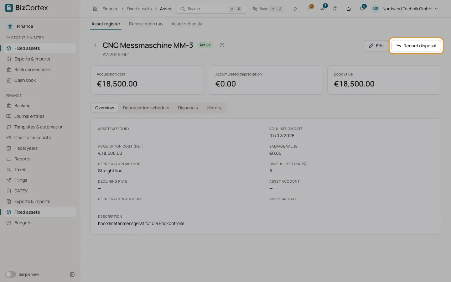 Registrér afgang af et anlægsaktiv