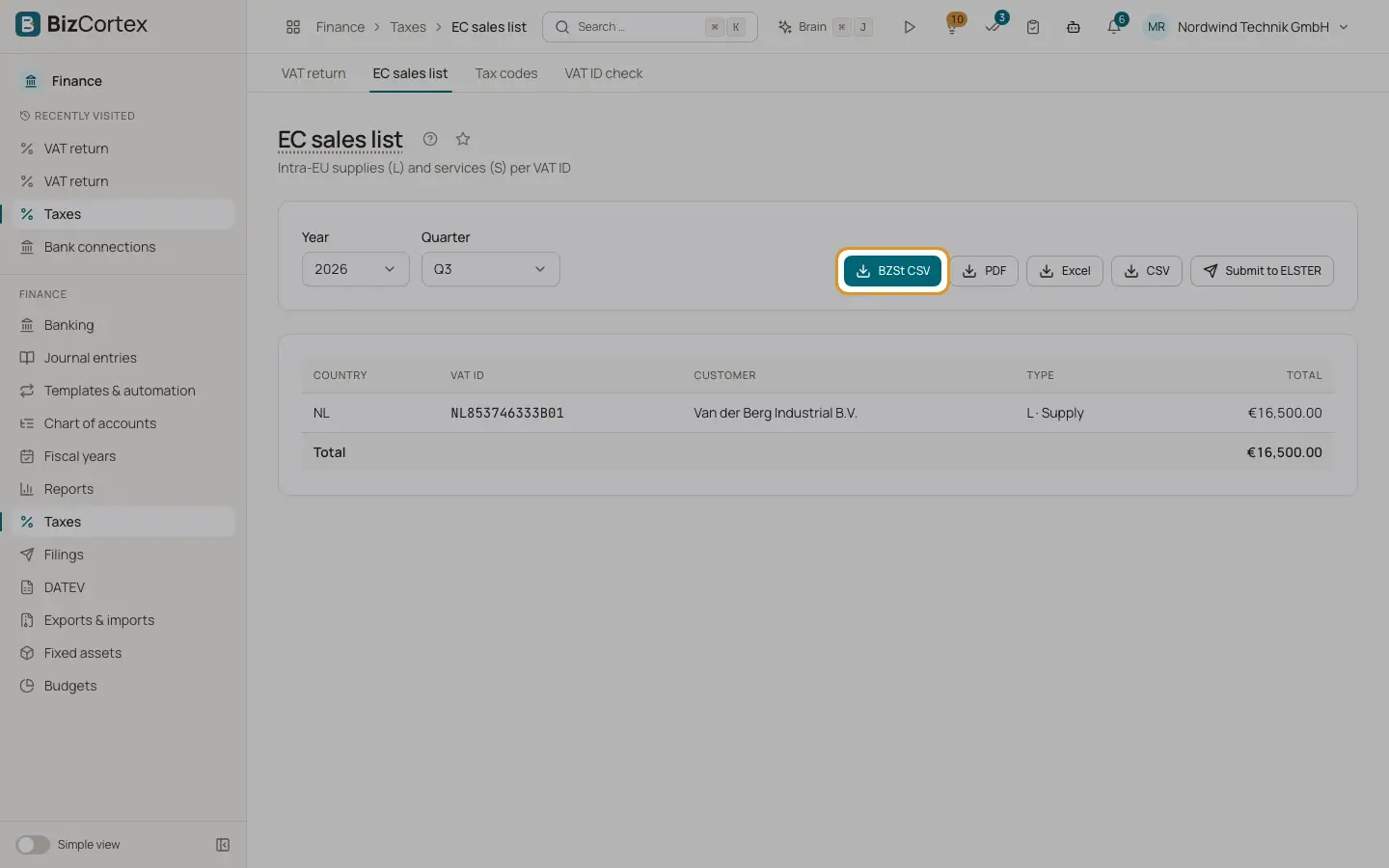 EC sales list (ZM)