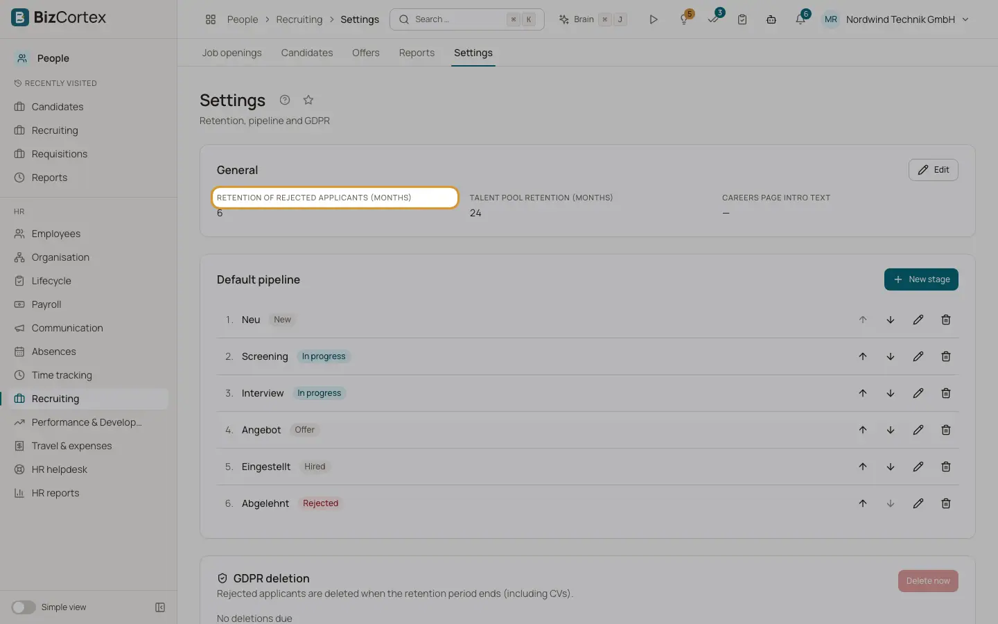 Indstillinger og rapporter for rekruttering