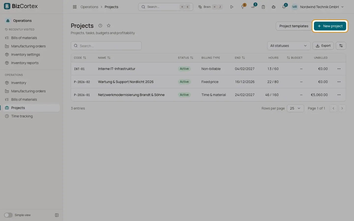 Lista de proyectos