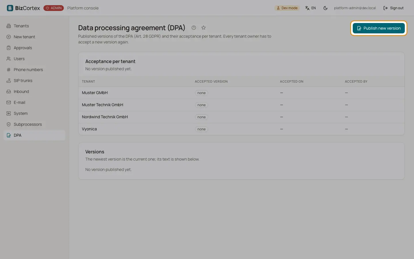 Versiones del contrato de encargo del tratamiento