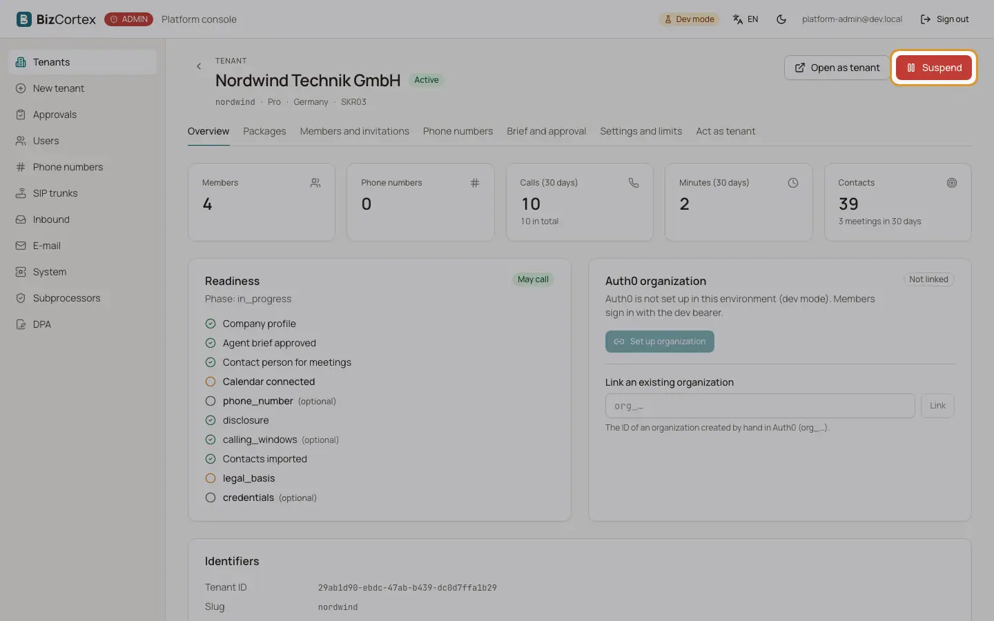 Suspendér og deaktivér en tenant