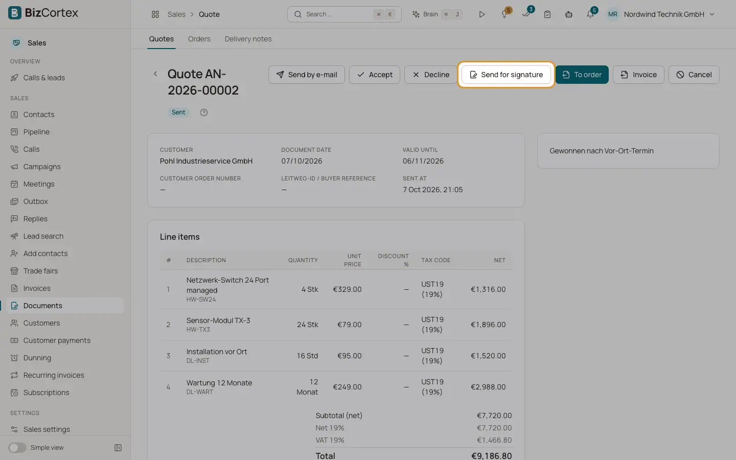 Enviar un presupuesto para firma