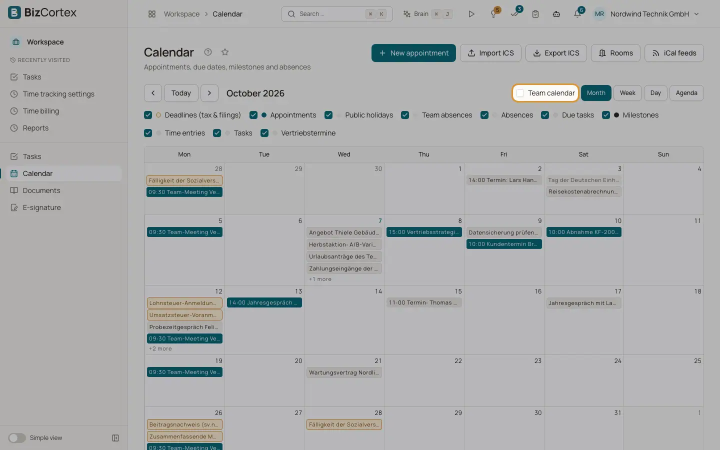 Calendario: calendario del equipo