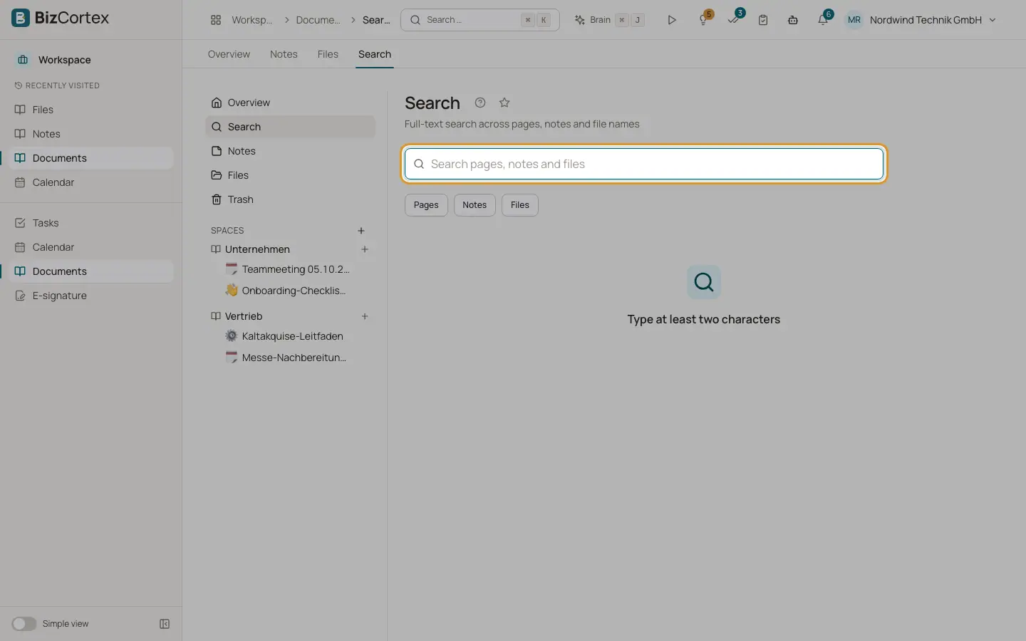 Documents: search and trash